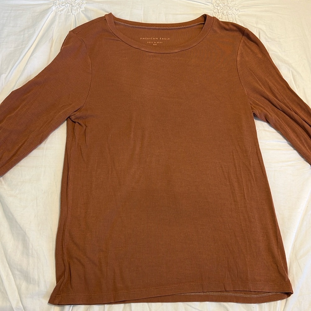 American Eagle Soft & Sexy Rib Long Sleeve Tee - Rust
